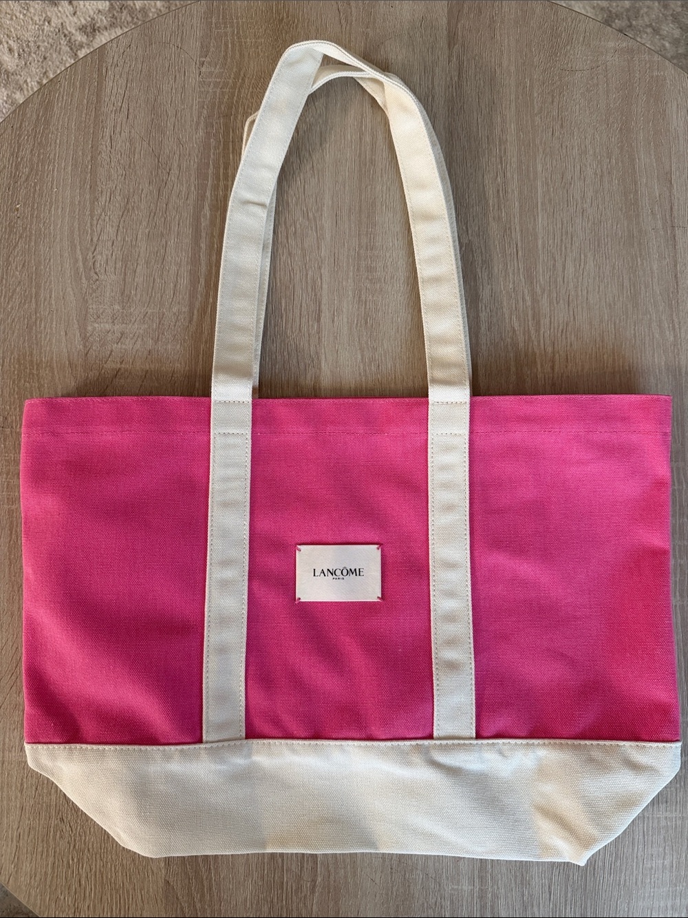 Lancôme Pink Canvas Tote Bag with Cream Accents